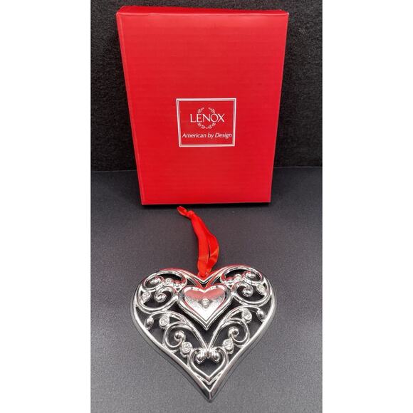 Lenox Other - Lenox Sparkle & Scroll Large‎ Heart Shaped Ornament Clear Crystals. New in Box
